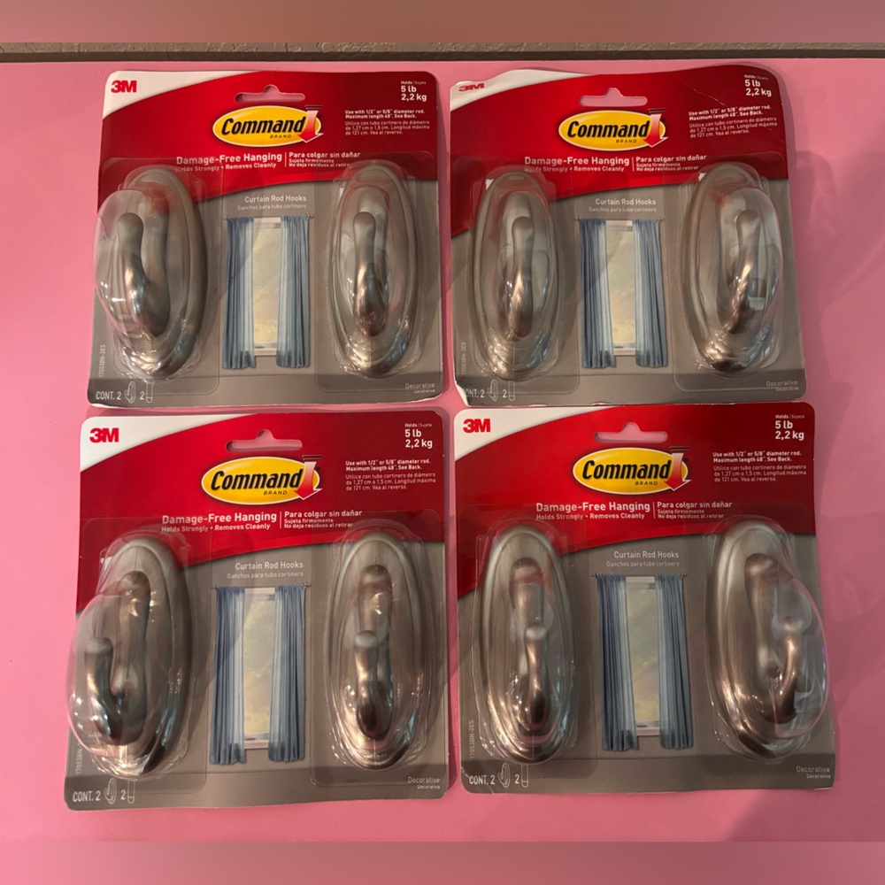 4 packs of 3M Command Medium Brushed Nickel Hooks
